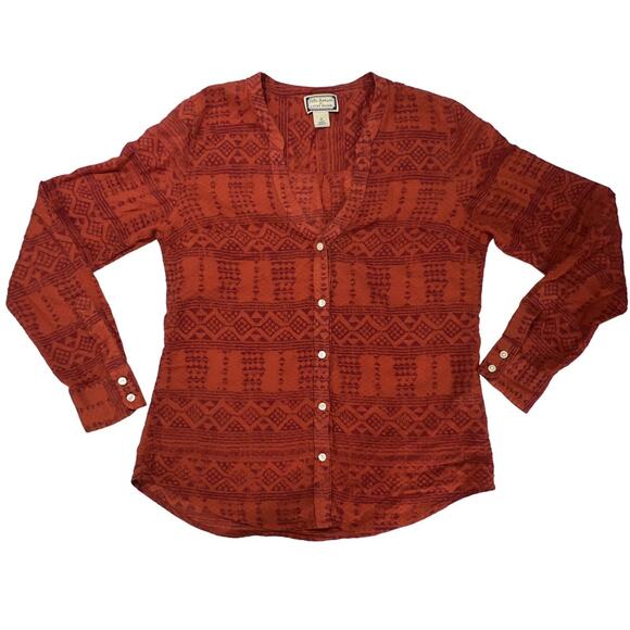 Lucky Brand X Peter Dunham Collaboration Aztec Tribal Button Up Collarless Shirt - Picture 6 of 12